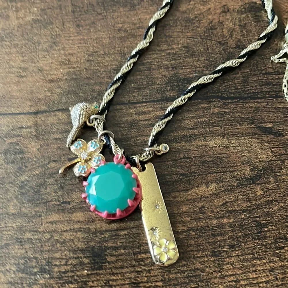 RARE- Retired Juicy Couture Emerald / Bird/ Flower Charm Necklace